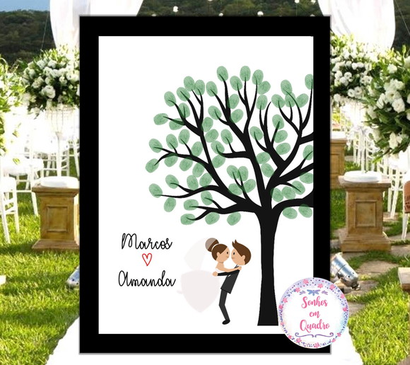 Quadro Árvore de Digitais Casamento + Moldura + Carimbeira