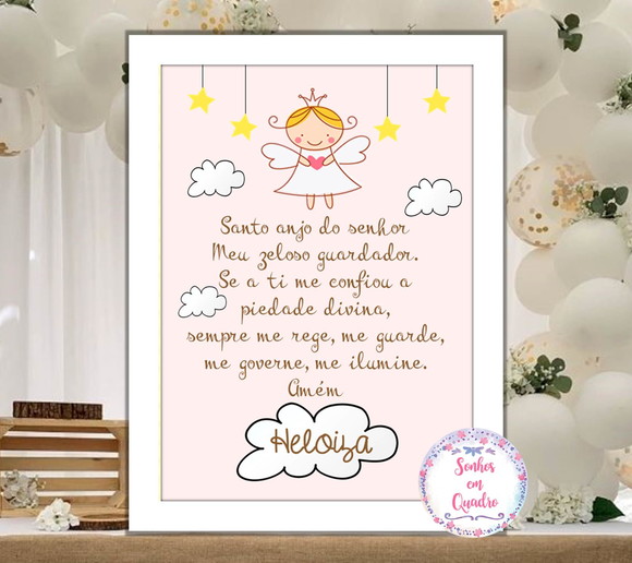 Quadro Infantil Anjo da Guarda Moldura Vidro