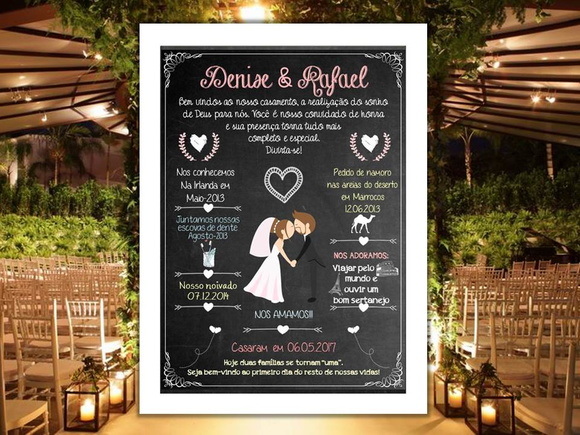 Quadro Personalizado Casamento Chalkboard 30x40cm c/ Moldura