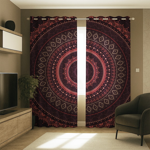 Cortina Mandala Vermelha 2,90x2,50m Decorativa Synth