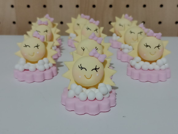 Aplique Raio de Sol para Lembrancinhas Biscuit com Laço Rosa