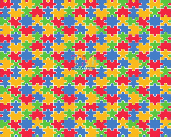 Tecido tricoline estampado quebra cabeça - autismo