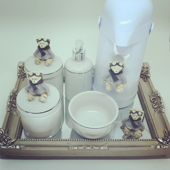 Kit higiene de porcelana aviador com garrafa