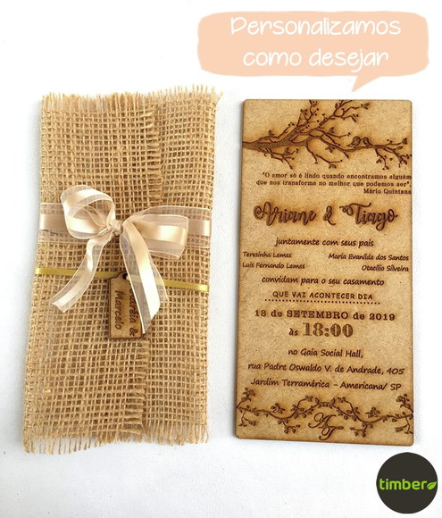 CONVITE RÚSTICO DE CASAMENTO EM MADEIRA MDF