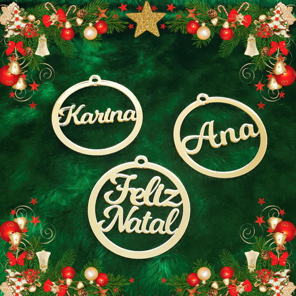 Bola de Natal Personalizável Acrílico Espelhado Dourado Nome