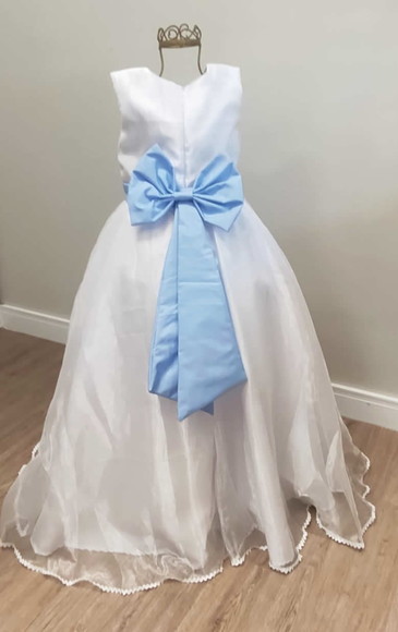 Vestido Infantil Daminha Branco com Laço Azul Serenity
