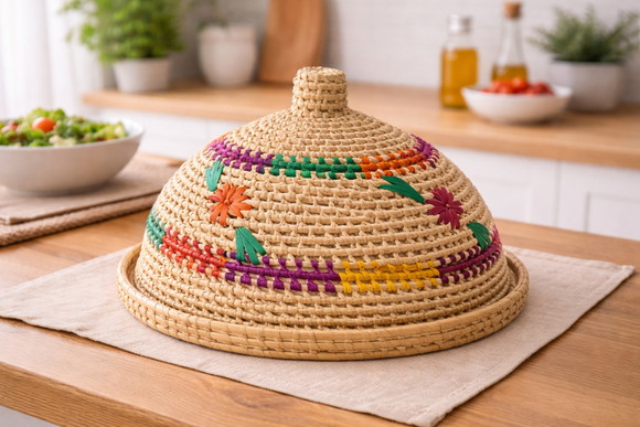 Cesto Porta Pão e Bolo com Cobertura em Palha Natural 30x20