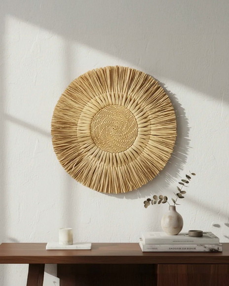 Decoração de Parede Mandala Palha Natural Boho Chic 60 cm