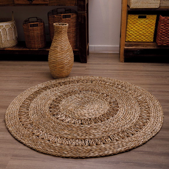 Tapete em Fibra Natural Taboa 150 cm Decoração Sala Rustic